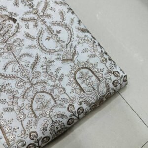 White Sherwani Embroidery Work fabric, Silk